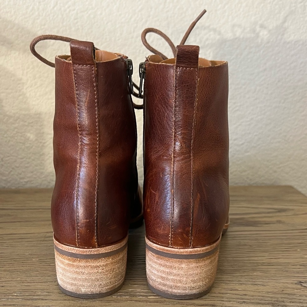 Kork Ease Calista brown leather lace up ankle booties side zip sz 8 boho western - Picture 8 of 12